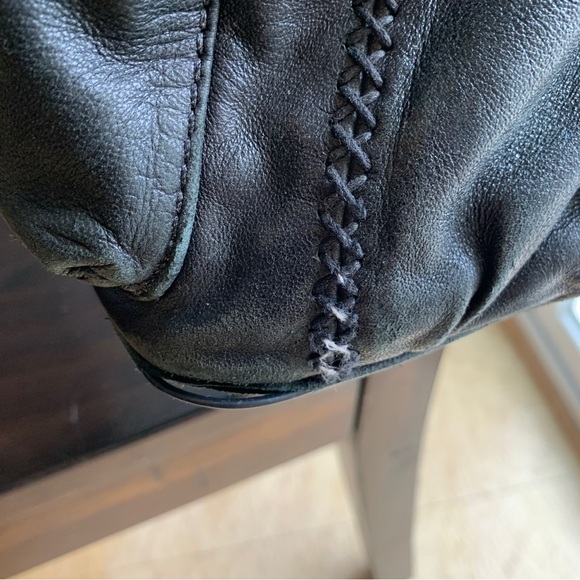 Isabella Fiore Black Leather Purse Puff Celine Large Handbag Pockets Whip Stich - Picture 5 of 14